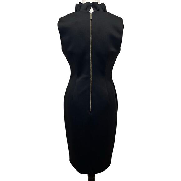 Calvin Klein Ruffle V -Neck Fitted Sheath Dress Cocktail Black Tie Size 6 - Picture 5 of 14
